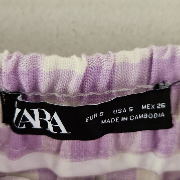 ZARA | Purple Lilac Gingham Checked Linen Blend High Waisted Bermuda Shorts Sz S - Picture 4 of 6